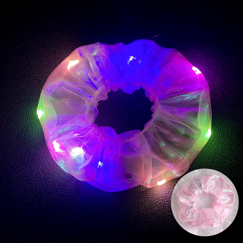Wholesale Led Luminous Large Intestine Hair Ring DIY Night Light Flower Shiny Fat Intestine Head Rope Nightclub Rubber Band Hair Accessories