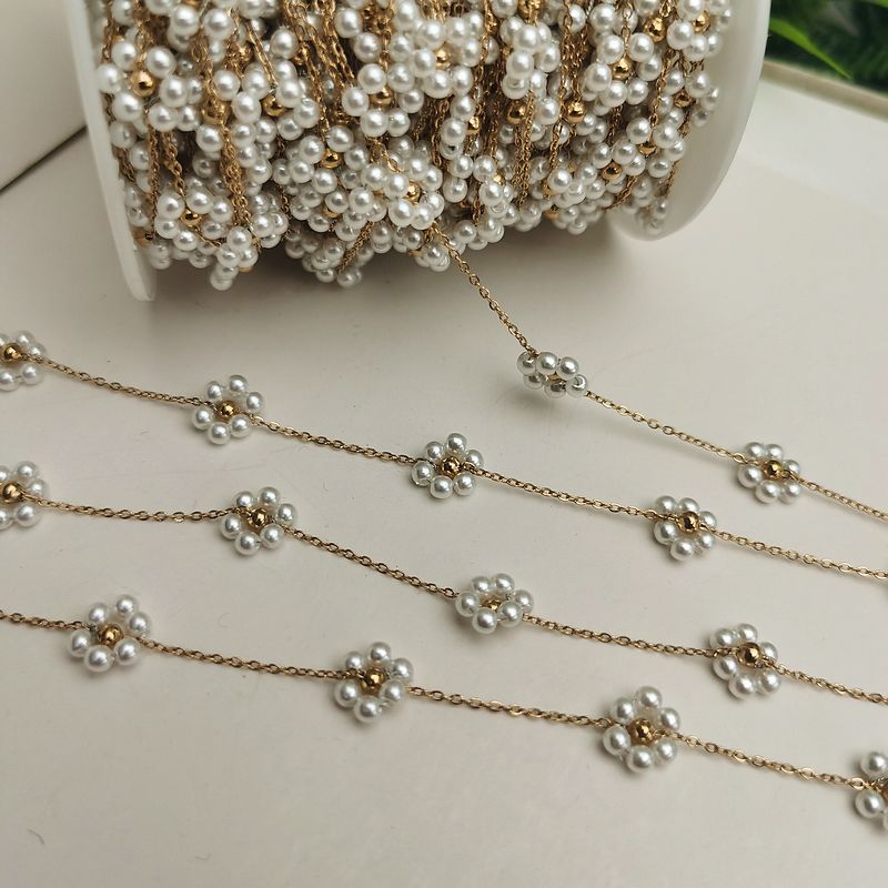 Wholesale DIY Material Golden Cross Titanium Steel Chain Hand-woven Copper Beads Crystal Small Flower Loose Chain Necklace Earrings Accessories