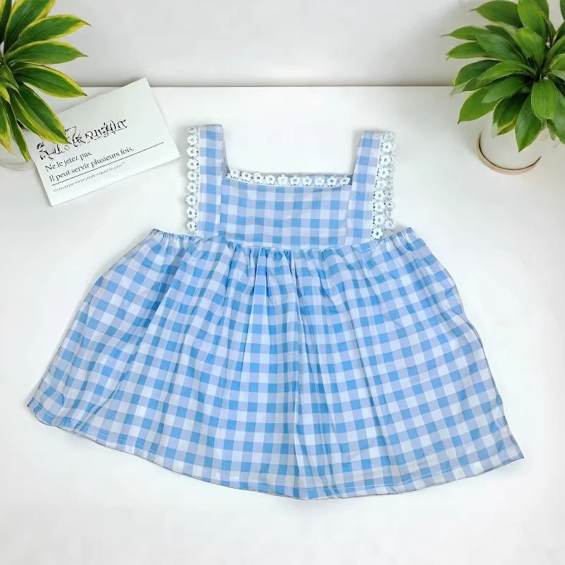 Wholesale Cotton Toddler Girls Sleeveless Princess Dress Plaid Floral Summer Chic Daily Wear