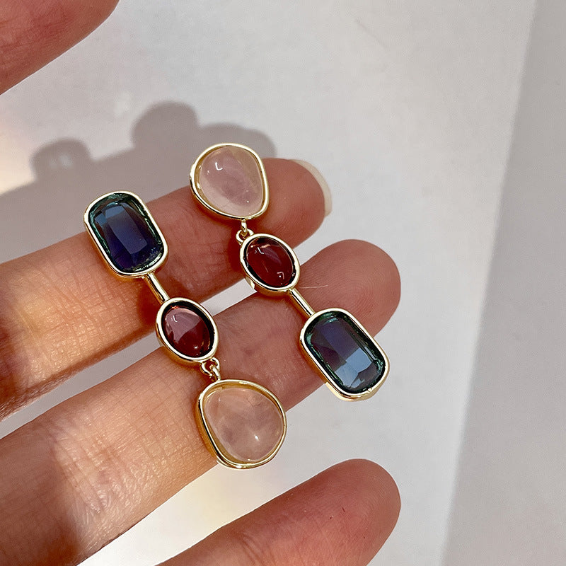 Wholesale Natural Stone Colored Crystal Copper Earrings