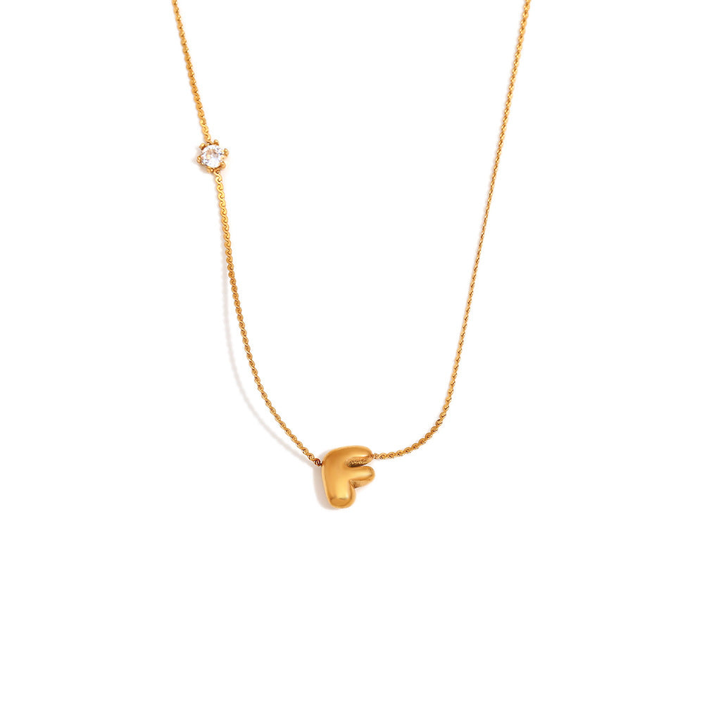 Wholesale stainless steel 18K gold plated letter single-sided zircon S chain necklace