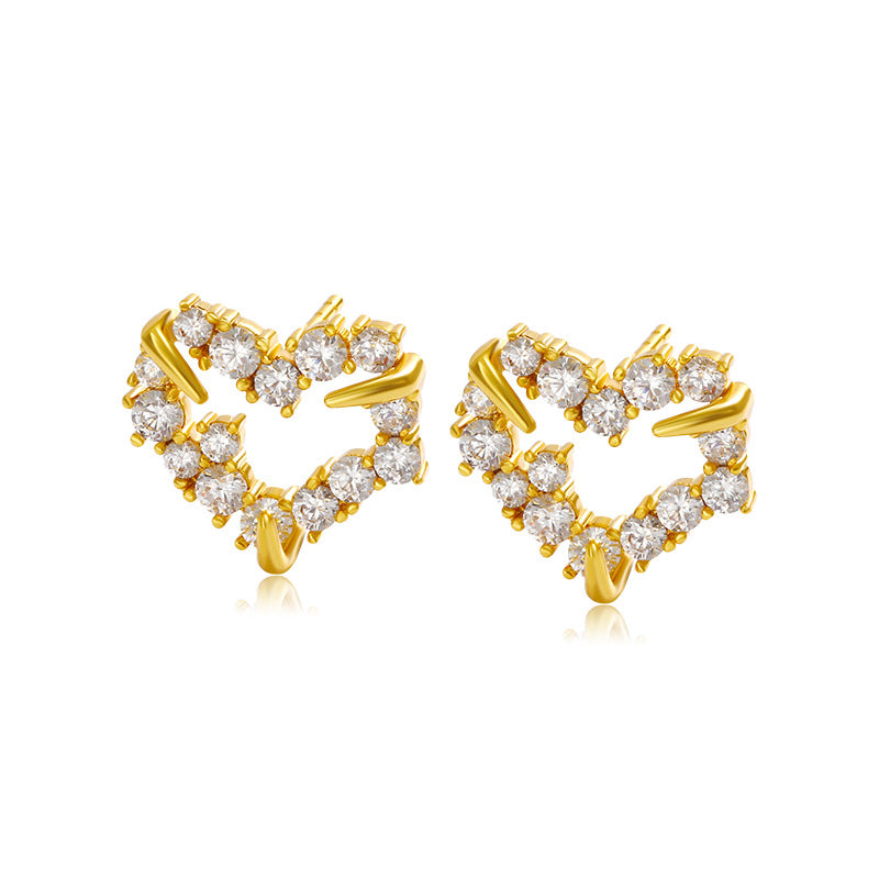Wholesale Heart Shaped Zircon Copper Plated 24k Gold Earrings