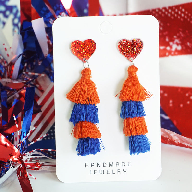 Wholesale Independence Day Festive Atmosphere Tassel Love Sports Cheerleading Earrings