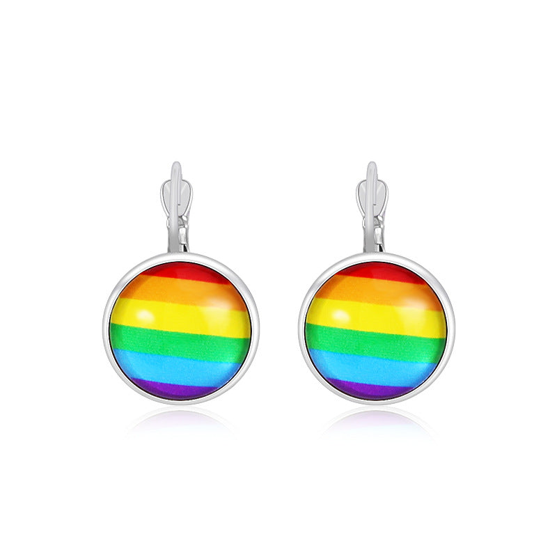 Wholesale Rainbow Flag Love Heart Alloy Pendant Drip Oil Earrings