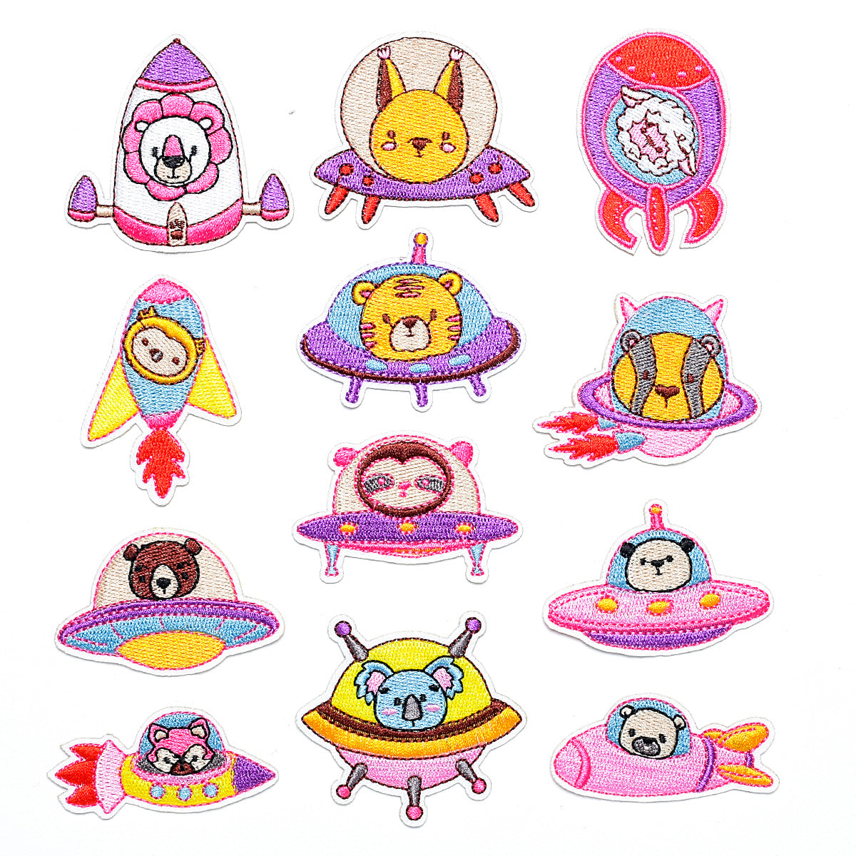 Wholesale Cartoon Rocket Flying Saucer Animal Embroidered Iron On Cloth Patch Decorative For Jeans