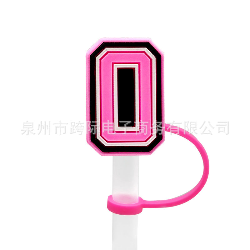 Wholesale 10MM Pink English Letter DIY Decoration Accessories Straw Sleeve Silicone Dust Plug