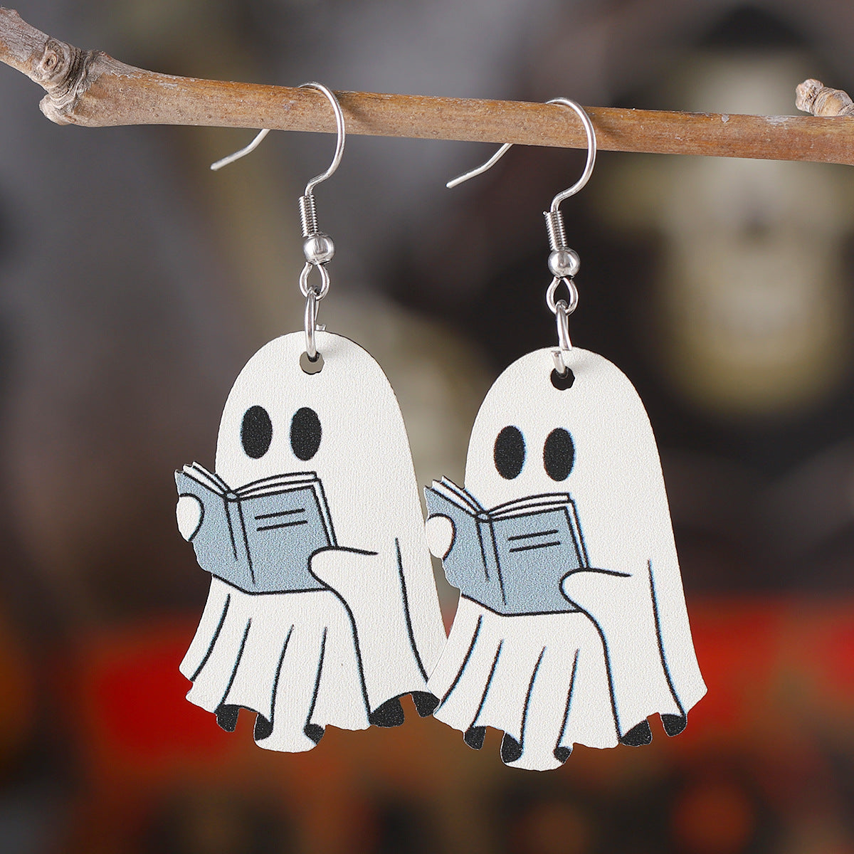 Wholesale Book Ghost Wooden Gothic Style Double-Sided Earrings