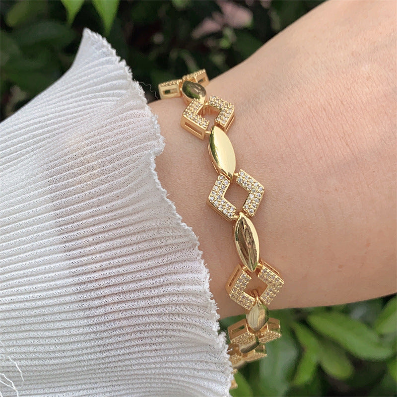 Wholesale Copper Plated 18K Gold Colorful Zirconium Oil Drop Bracelet