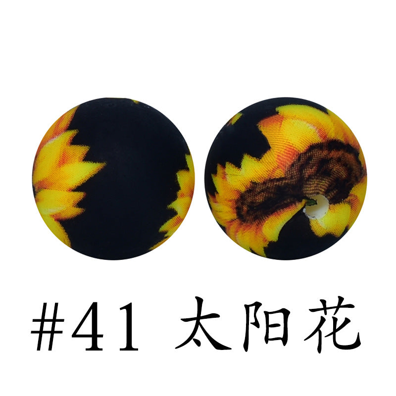 Wholesale 50pcs 16mm Print Silicone Beads Colorful Silicone Water Transfer Beads