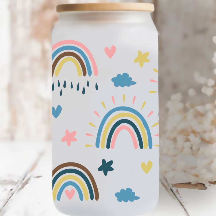 Wholesale Colorful Love Star Rainbow 16oz Cup UV DTF Wraps