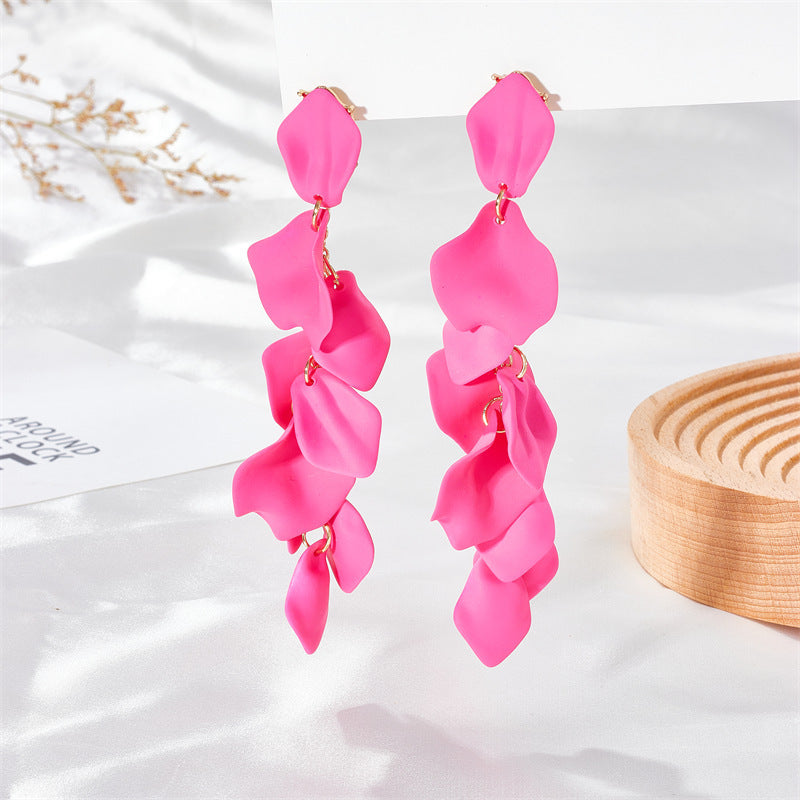 Wholesale Exaggerated Rose Petals and Leaves Long Earrings
