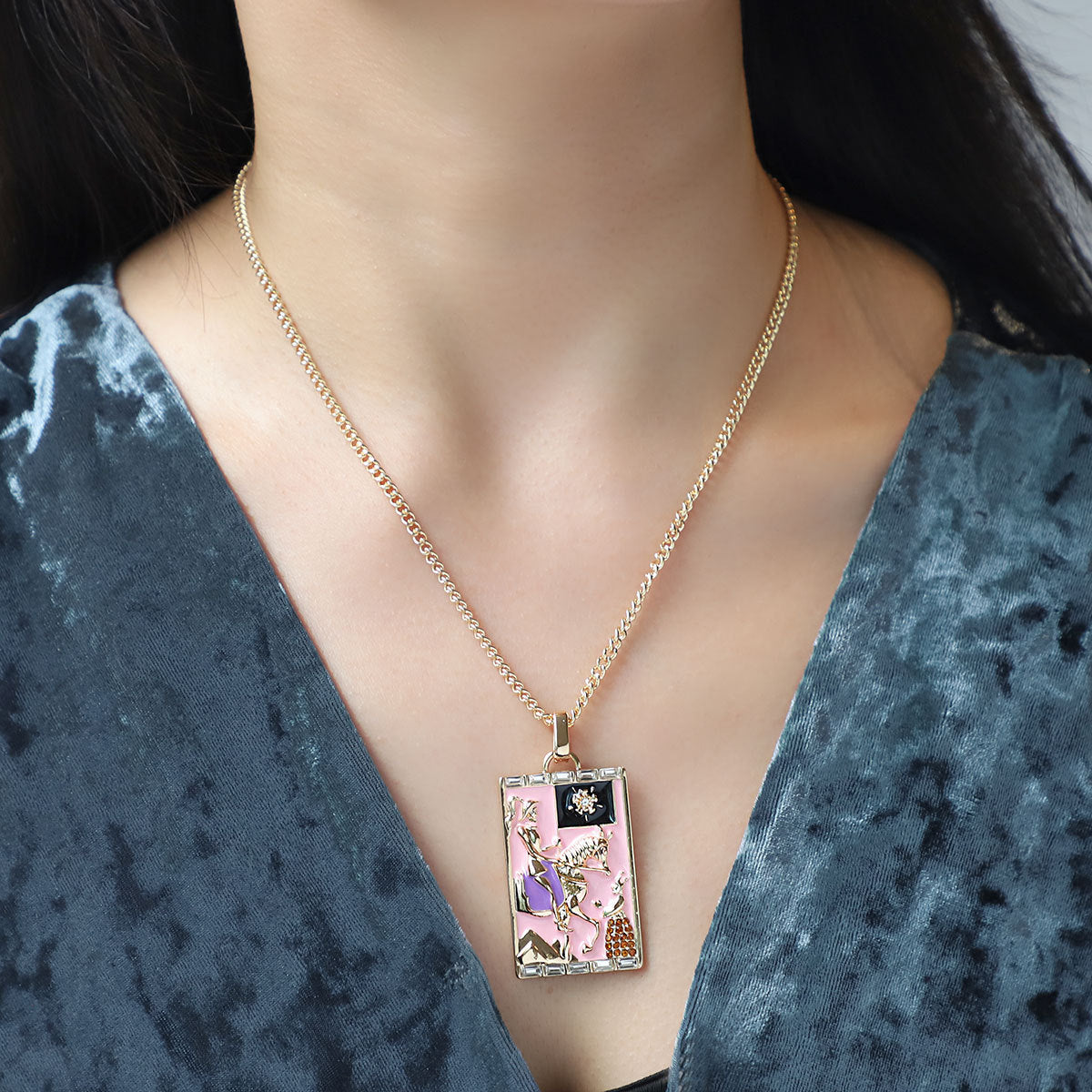 Wholesale Retro Oil Dripping Tarot Card Necklace Star Moon Sun Alloy Necklaces