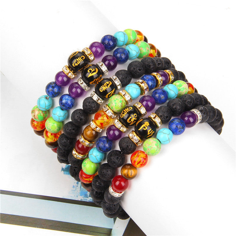 Wholesale Natural Volcanic Stone Bracelet Colorful Six-word Motto Beads