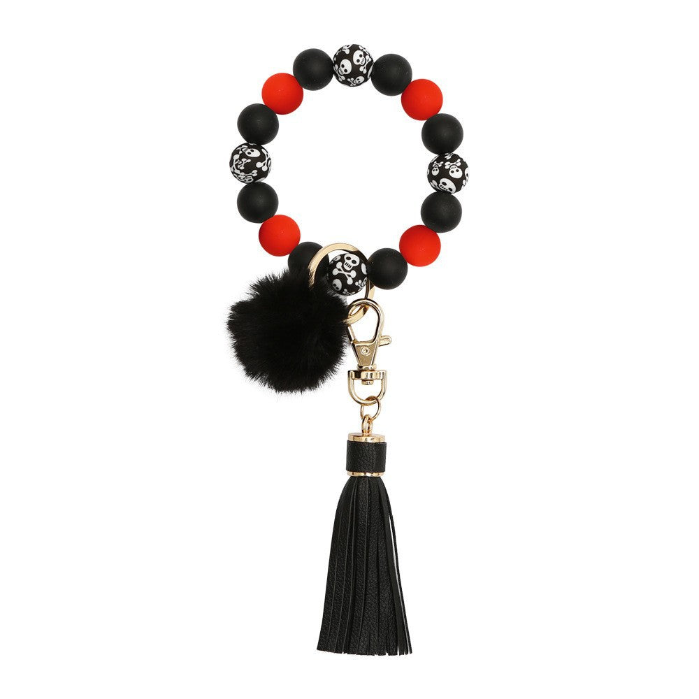 Wholesale Colorful tassel bead silicone wrist keychain