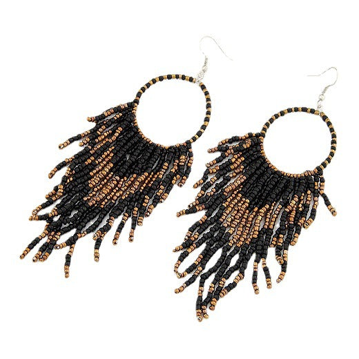 Wholesale Rice Beads Fashion Boho Style Beaded Tassel Drop Earrings