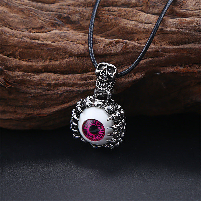 Wholesale Halloween Skull Eyeball Short Leather Rope Necklace