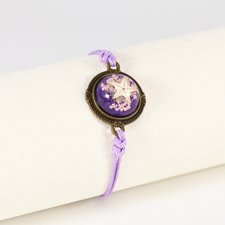Wholesale 12pcs Wax Rope Vintage Starfish Natural Resin Bracelet