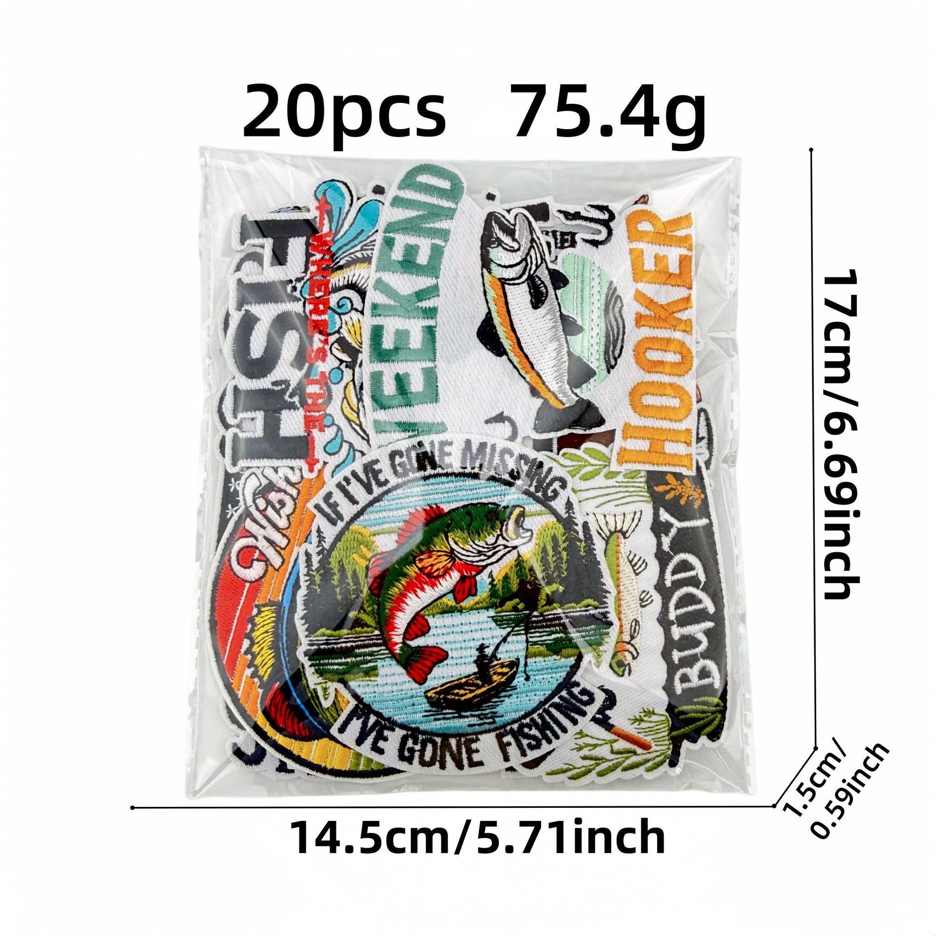 Wholesale 20 Pack Fishing Themed Embroidered Patches Cartoon Iron On Stickers For Clothing Decoration DIY Craft