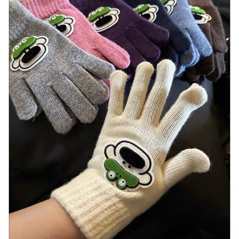 Wholesale Winter Cartoon Cute Five-finger Woolen Warm Cycling Knitted Gloves