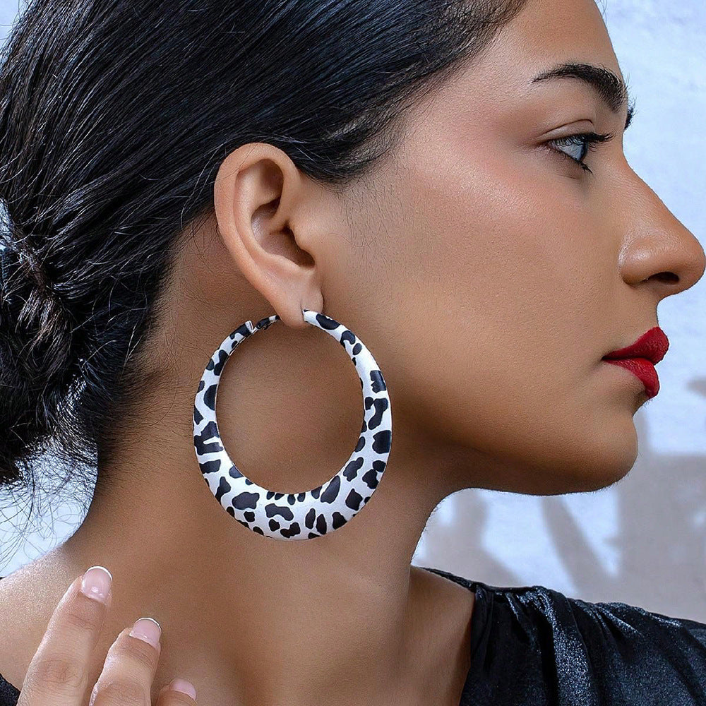 Wholesale Leopard Cow Print Geometric Circle Earrings Alloy Electroplated Retro Jewelry Accessory