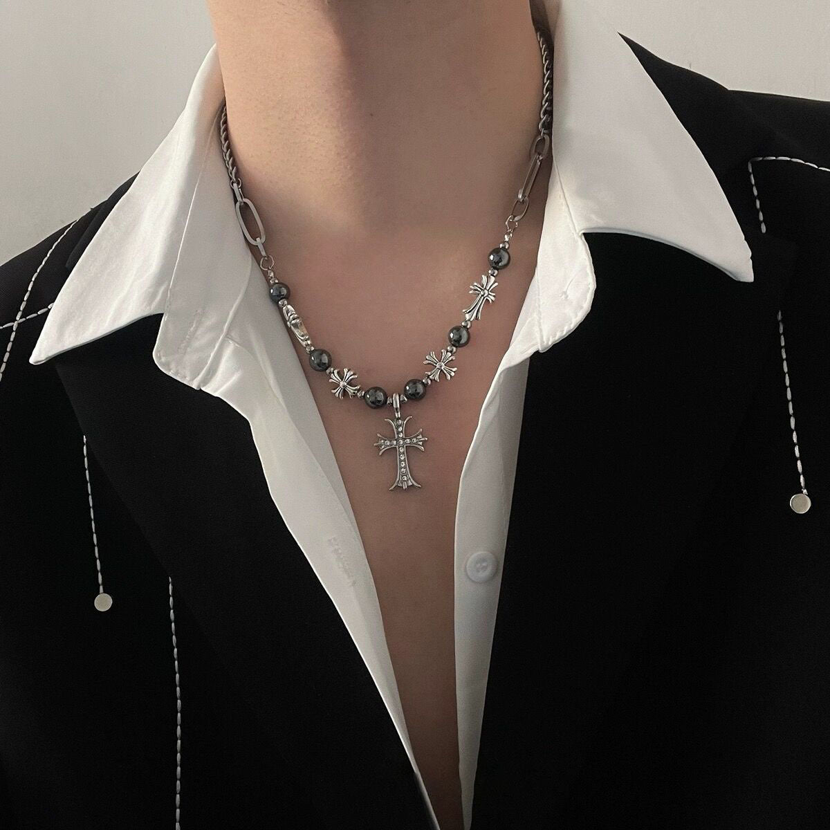 Wholesale Vintage Cross Pendant Titanium Steel Sweater Chain