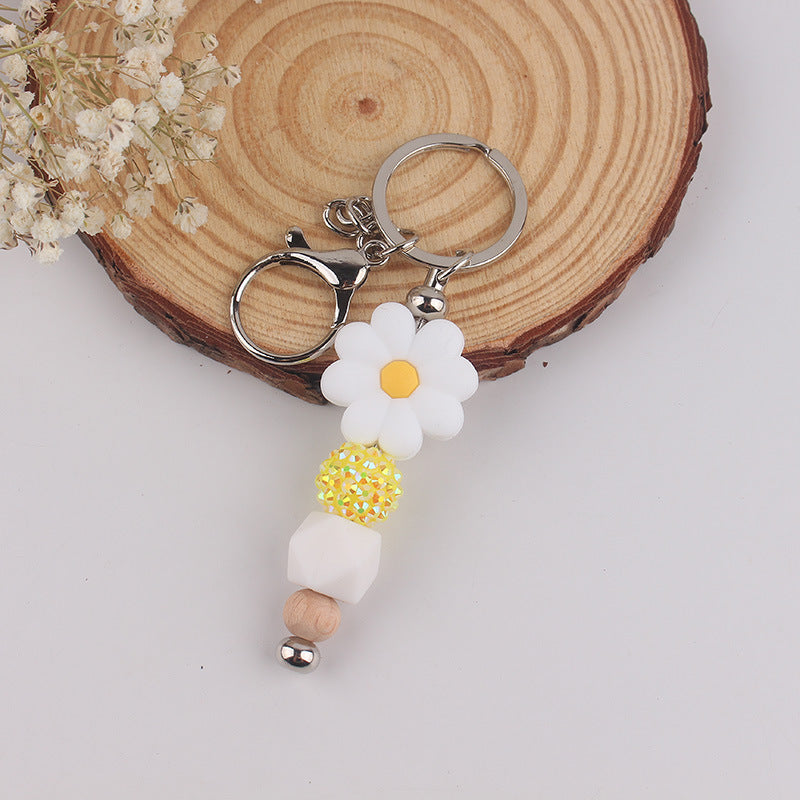 Wholesale Begonia Daisy Flower Beaded Tassel Keychain