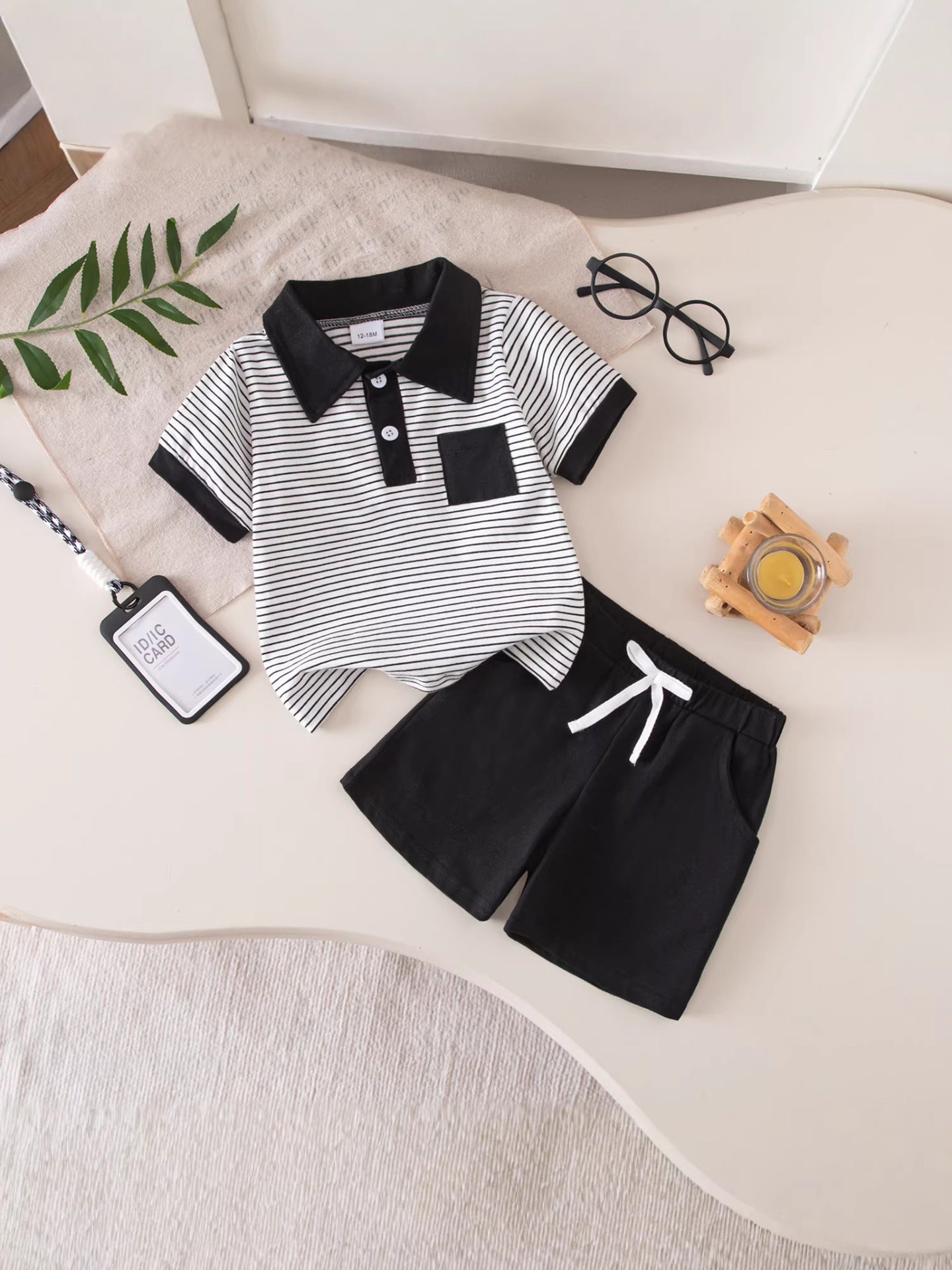 Wholesale Stylish Boys Summer Striped Short Sleeve Top And Shorts Set Everyday Casual Outfit For Kids 3 8 Gift Resale