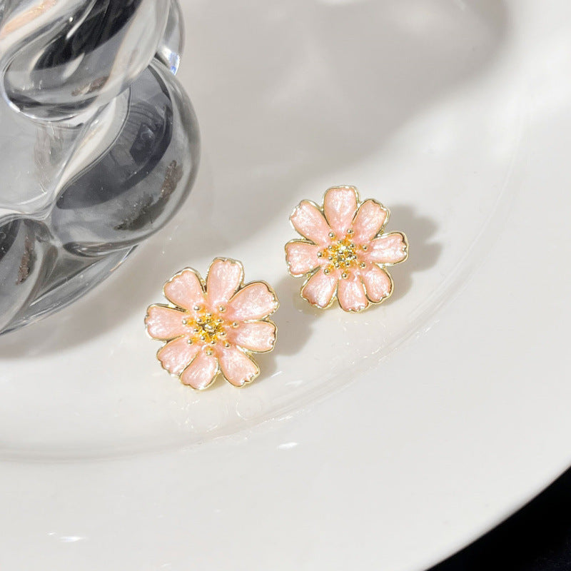 Wholesale S925 silver needle leaf rose small fresh flower earrings