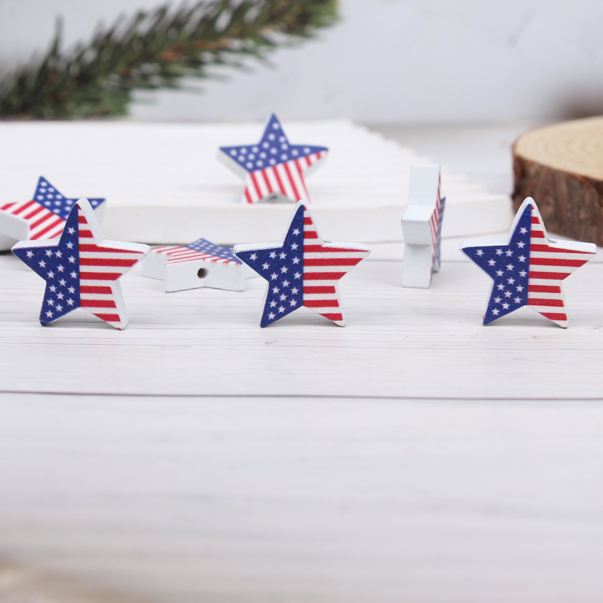 Wholesale 20pcs American Independence Day Five-pointed Star Balloon Wooden Beads