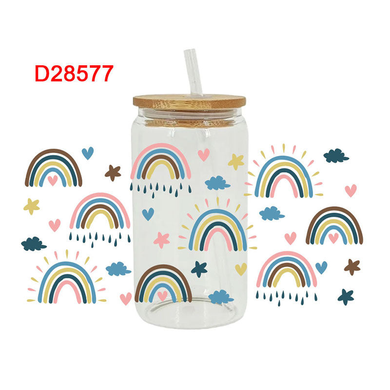 Wholesale Colorful Love Star Rainbow 16oz Cup UV DTF Wraps