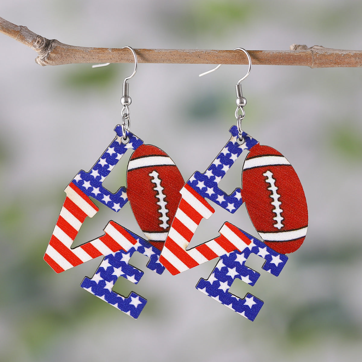 Wholesale American Independence Day Star Sunflower Wooden Double-Sided Earrings