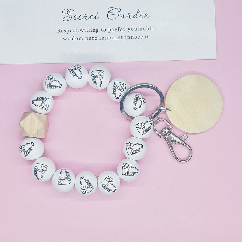 Wholesale MAMA Alphabet Wooden Bead Bracelet Keychain