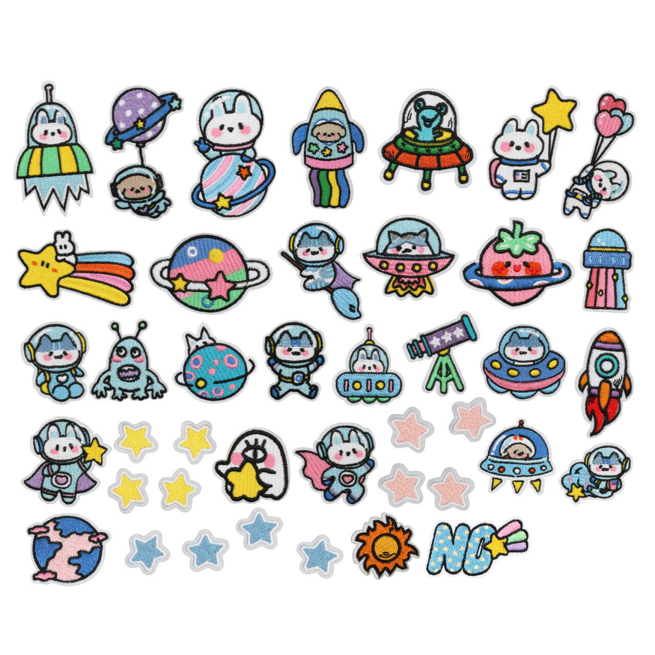Wholesale Stupid Space Rabbit Embroidery Cloth Sticker Clothes Decoration Patch Spaceship Rabbit Computer Embroidery Sticker Ironing Chapter