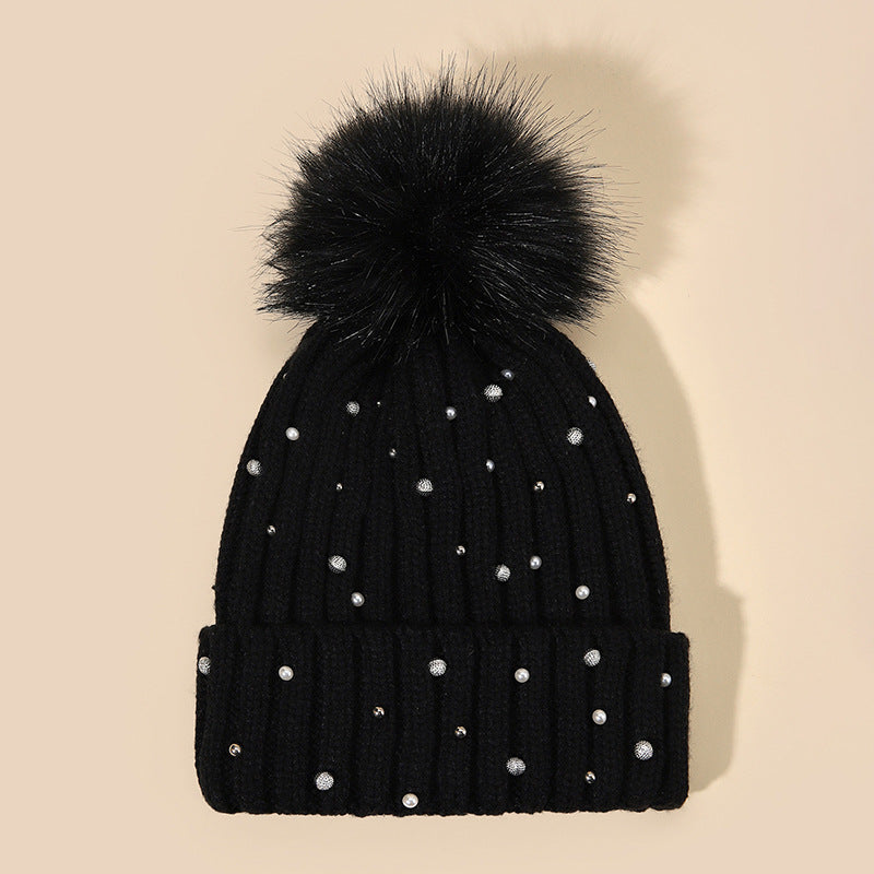 Wholesale Wool Ball Inlaid Diamond Knitted Hats, Wool Hats