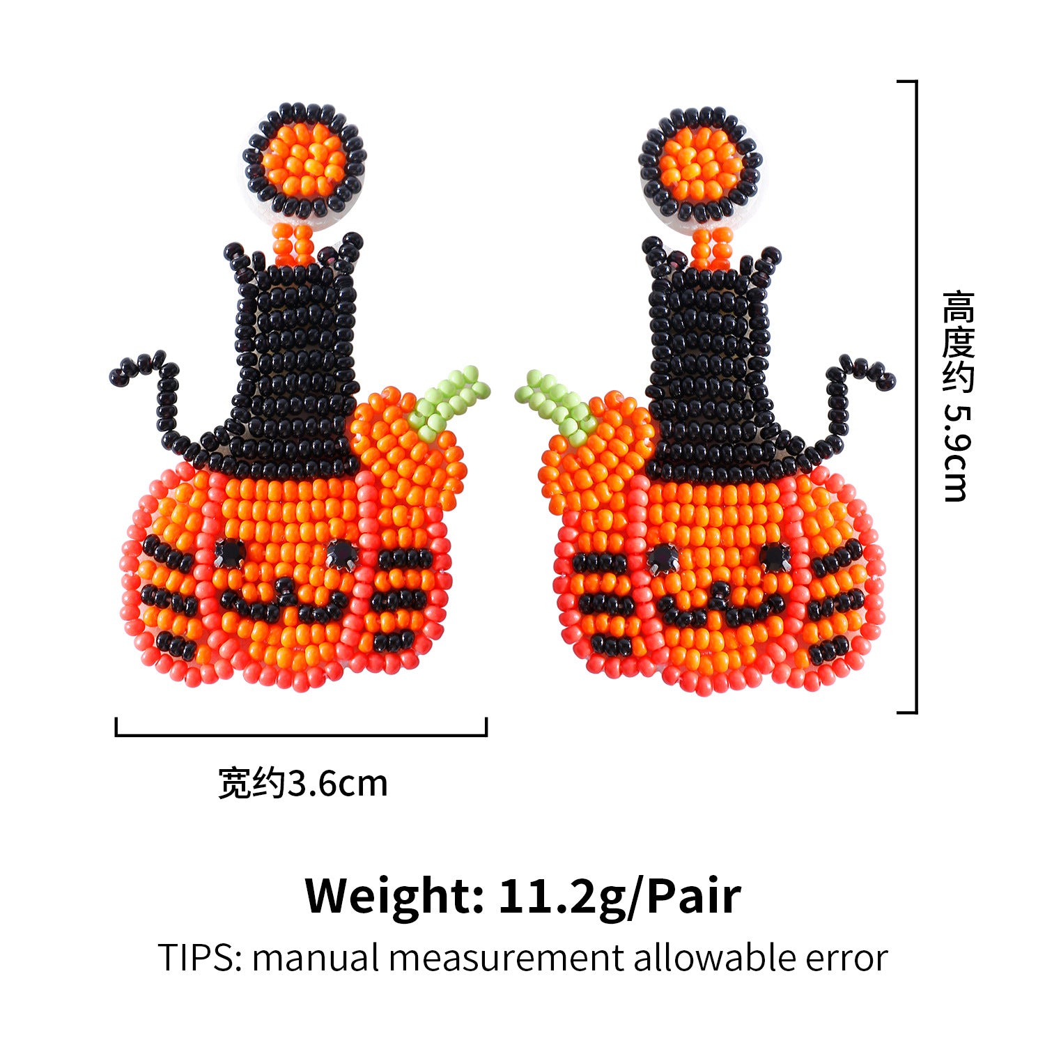 Wholesale Halloween Handmade Beaded Cute Pumpkin Rice Bead Earrings