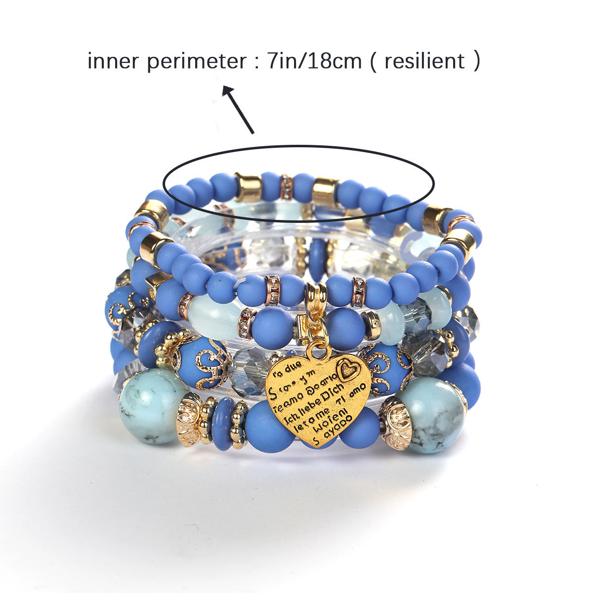 Wholesale Bohemian style crystal peach heart multi-layered bracelet