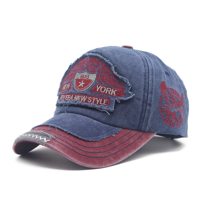 Wholesale High Top Denim Distressed Washed Cotton Eagle Embroidered Baseball Cap