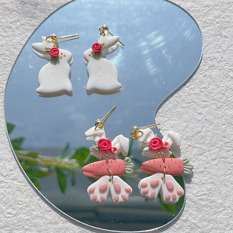 Wholesale  polymer clay Easter soft y carrot rabbit earrings