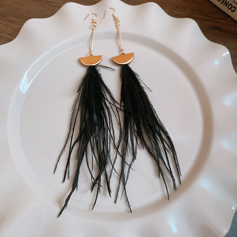 Wholesale Diamond studded bow feather tassel earrings