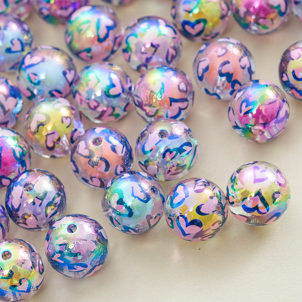 Wholesale 10pcs Printed two-color love beads in beads acrylic beads