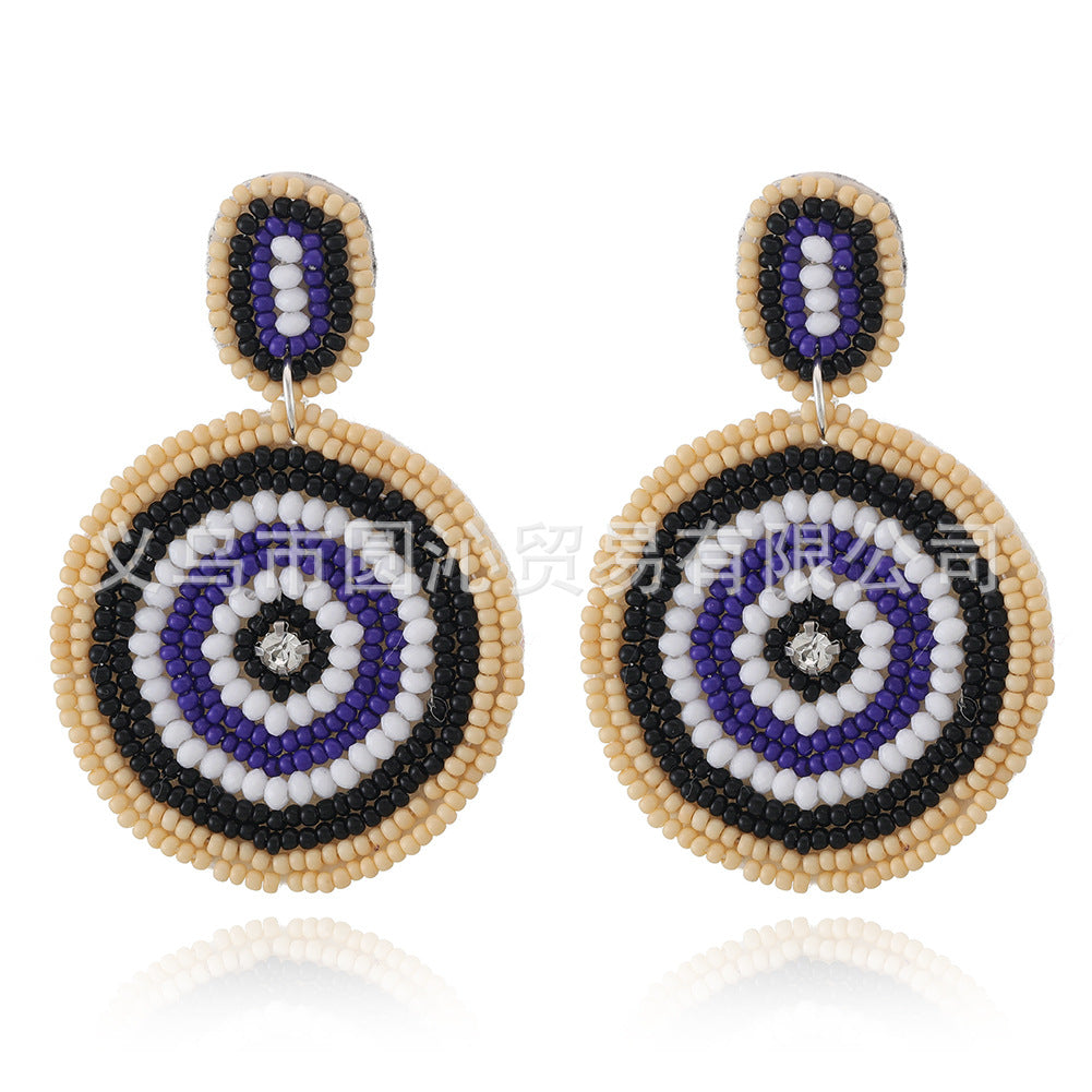 Wholesale Ethnic Style Geometric Disc Fabric Rice Bead Earrings