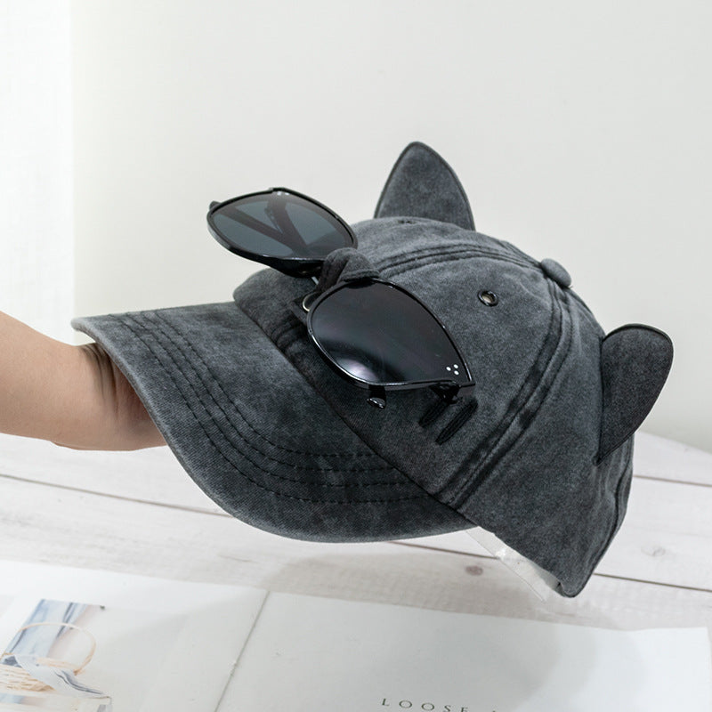 Wholesale Cute Cat Ears Aviator Sunglasses Baseball Hat