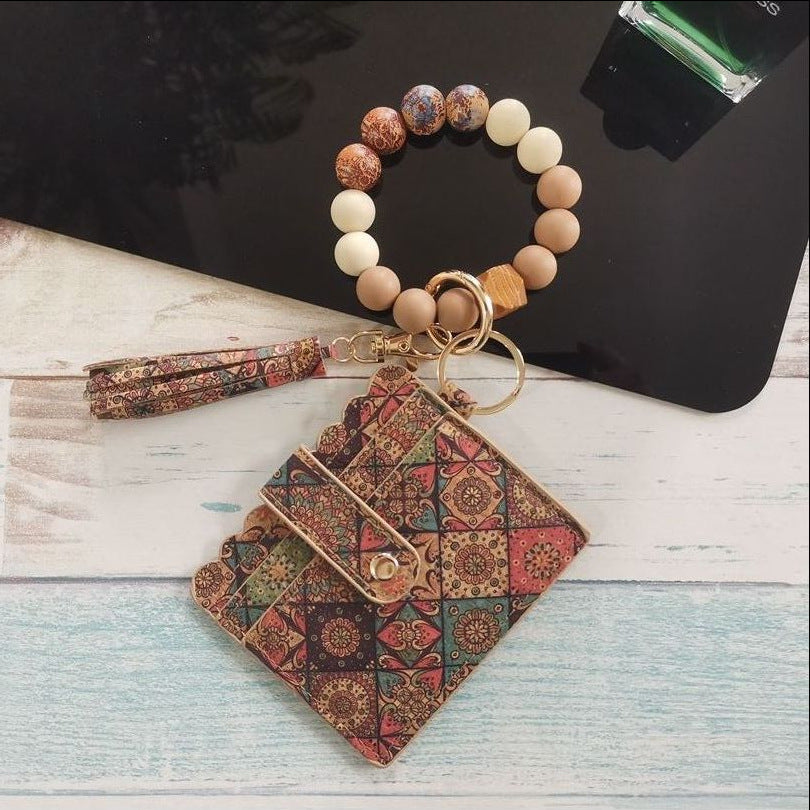 Wholesale Silicone bracelet card holder coin purse printed Keychains