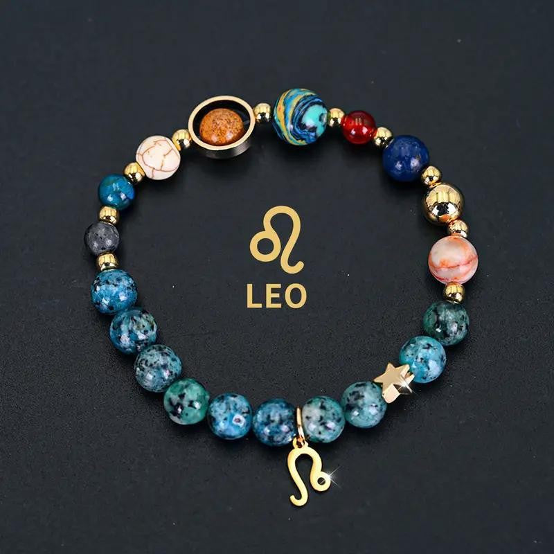 Wholesale eight planets and twelve zodiac signs bracelet blue black spot stone bracelet