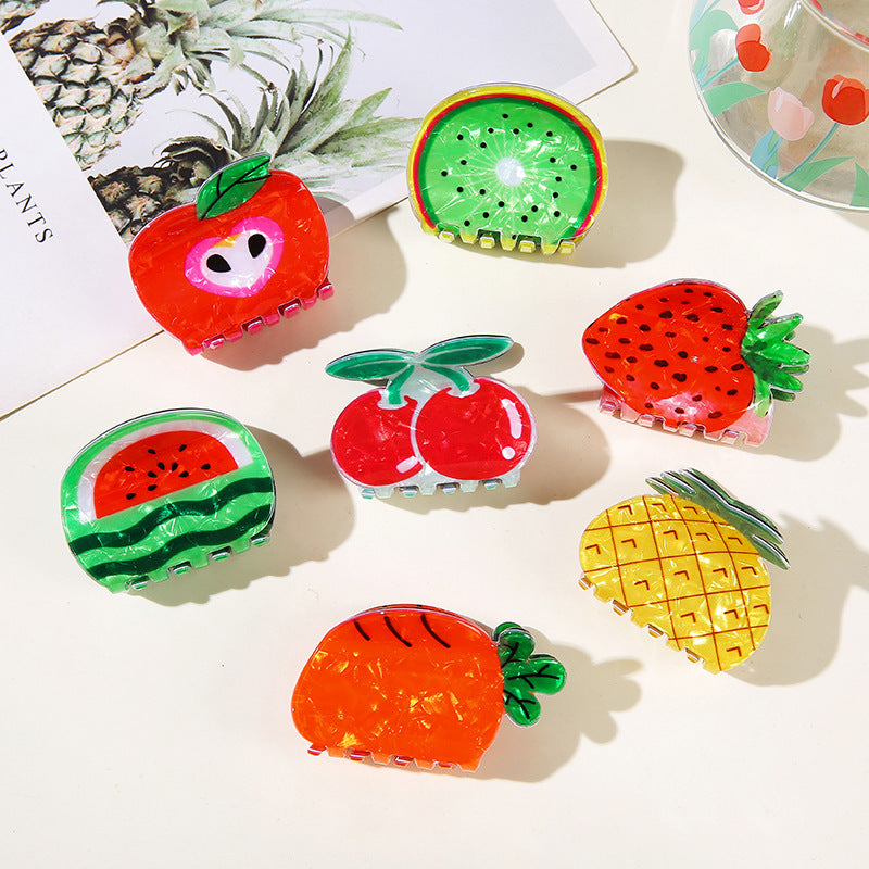 Wholesale PVC Korean Style Fruit Hair Clips Cute Lemon Strawberry Claw Clip For Everyday Styling Gift