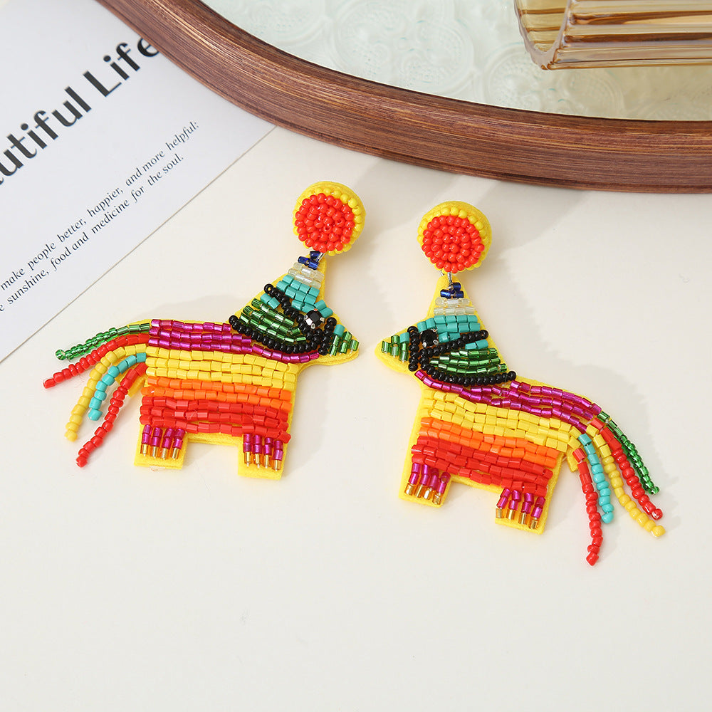 Wholesale rice bead cactus earrings plant series hand-woven creative rice earrings