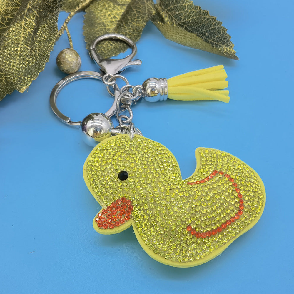 Wholesale 4pcs cartoon animal duck key chain rhinestone small yellow duck key chain