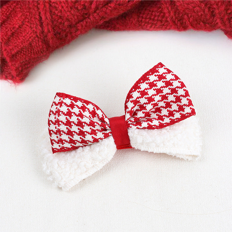 Wholesale 10pcs/pack New Year' s Big Red Vintage Houndstooth Hairpin Bow Ribbon