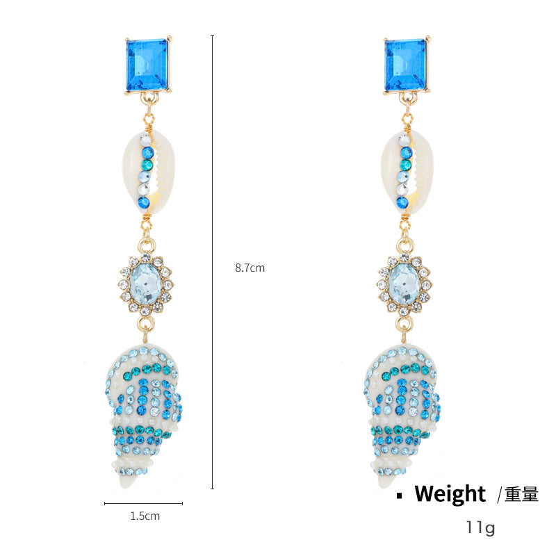 Wholesale Blue Coast Conch Diamond Summer Ocean Set  Alloy Necklace