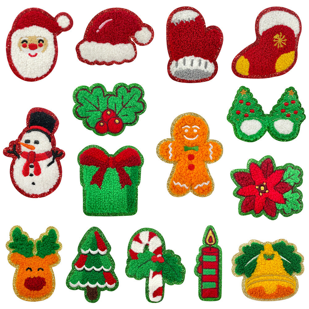 Wholesale Christmas Embroidered Patches Santa Snowman Gingerbread Man Tree Applique For Clothing